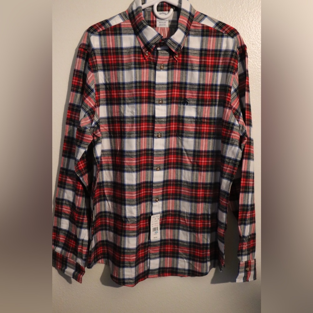 Men's Red and White Plaid Shirt